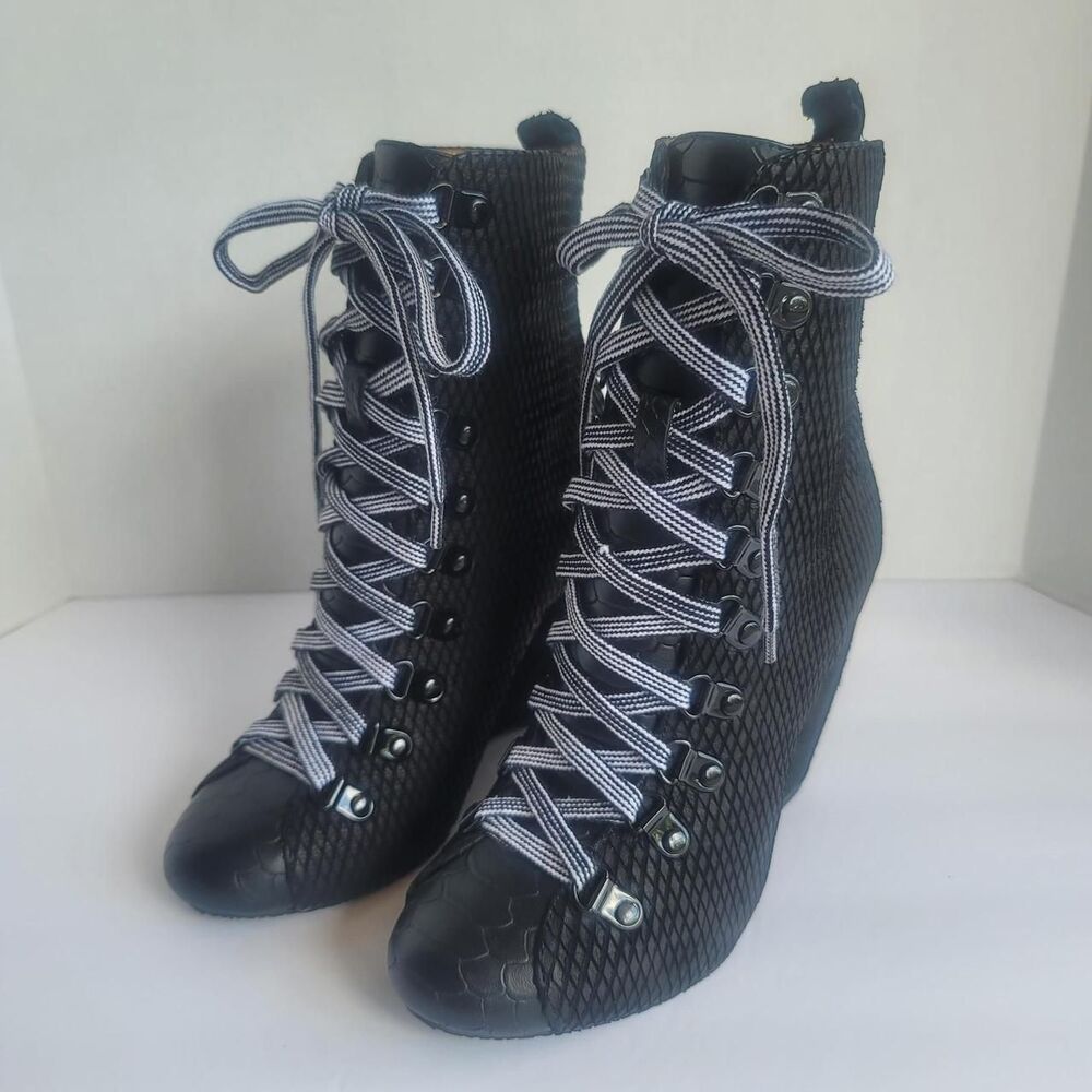 Wedge Heel Boots Blonde Ambition Olina Mesh Lace Up Corset Style Size 6.5 NWT
